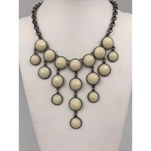 Cream Connect Four Style Statement Necklace Faceted Drop Dots Gems Neutral Layer